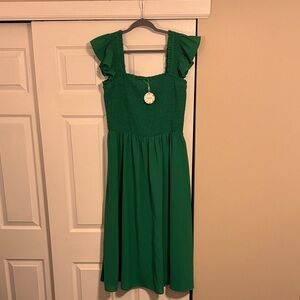 ODDY Vibrant Green Smocked Dress with Pockets